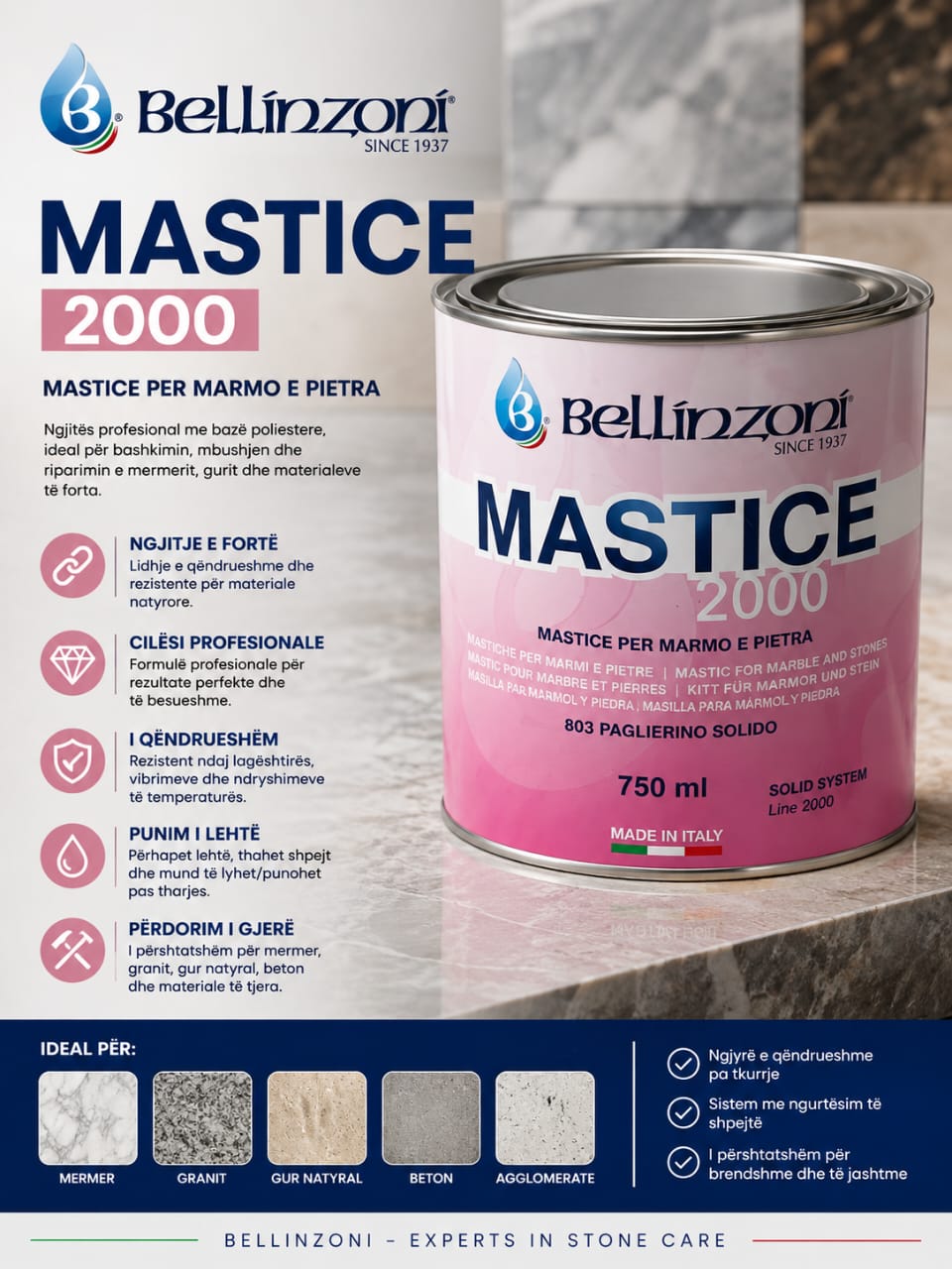 Mastice 2000 Bellinzoni (803 Paglierino Solido 750ml)